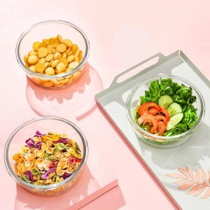 Borong Bekas Makanan Jelas Bulat Kaca Penyimpanan Makanan Mangkuk Pengadun Salad