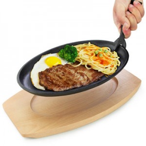 Besi tuang BBQ Grill Pan Steak Fajita Sizzling Platter Plate-911