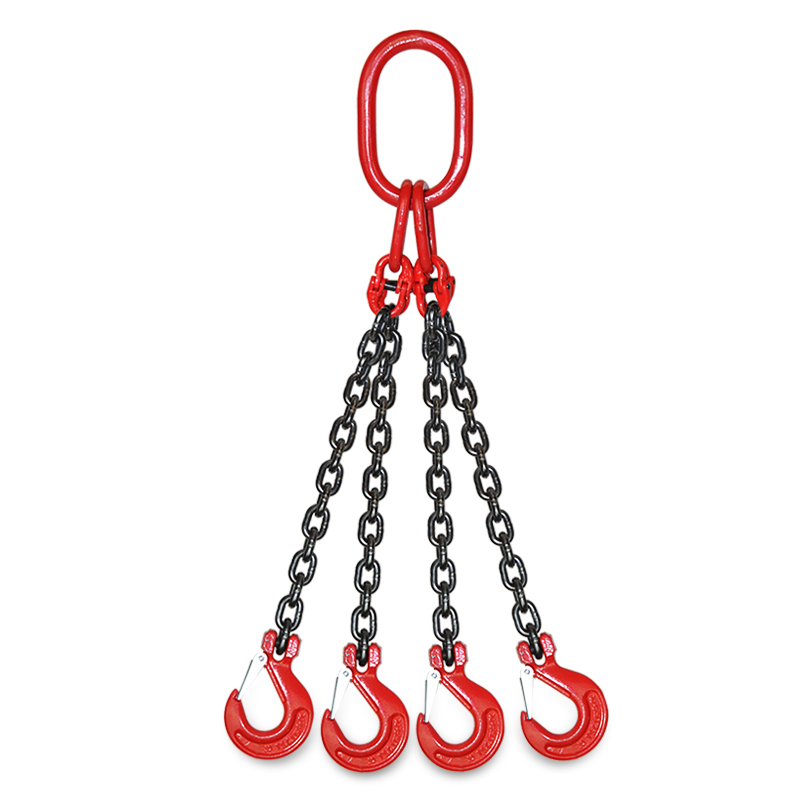ខ្សែសង្វាក់លើកដែកសម្រាប់ឧបករណ៍លើកស្ទូចធ្វើដំណើរ oem sling 3ton g80 red choker crane chain slings factory