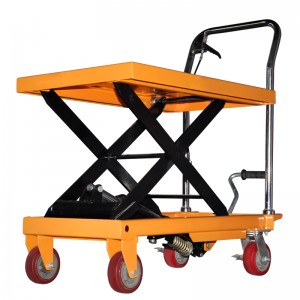 Forklift stivues celulare me platformë hidraulike me ngritje manuale me gërshërë, tavolinë platforme për ngritjen e paletave hidraulike 0,9m-500kg