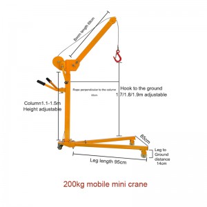 Foldable Shop Crane Sareng Manual Winch Portable Leutik Angkat Lantai Crane Operasi Tangan 200kg 300kg 500kg