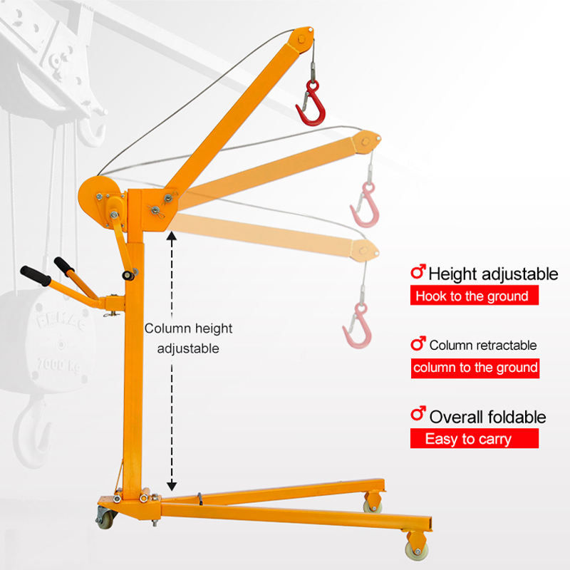 I-Foldable Shop Crane ene-Winch ye-Manual ephathwayo ePhakamisayo encinci yoMgangatho we-Crane Hand Operation 200kg 300kg 500kg