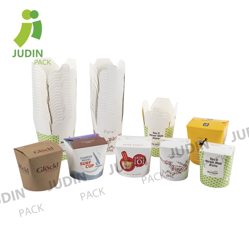 Take Away Asia Noodle Paper Box Container Round Base Putih/Kraft Dengan Gambar Unggulan Desain Khusus