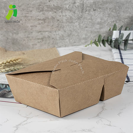 Disposable Two Compartment Kraft Paper Box for Takeaway Food