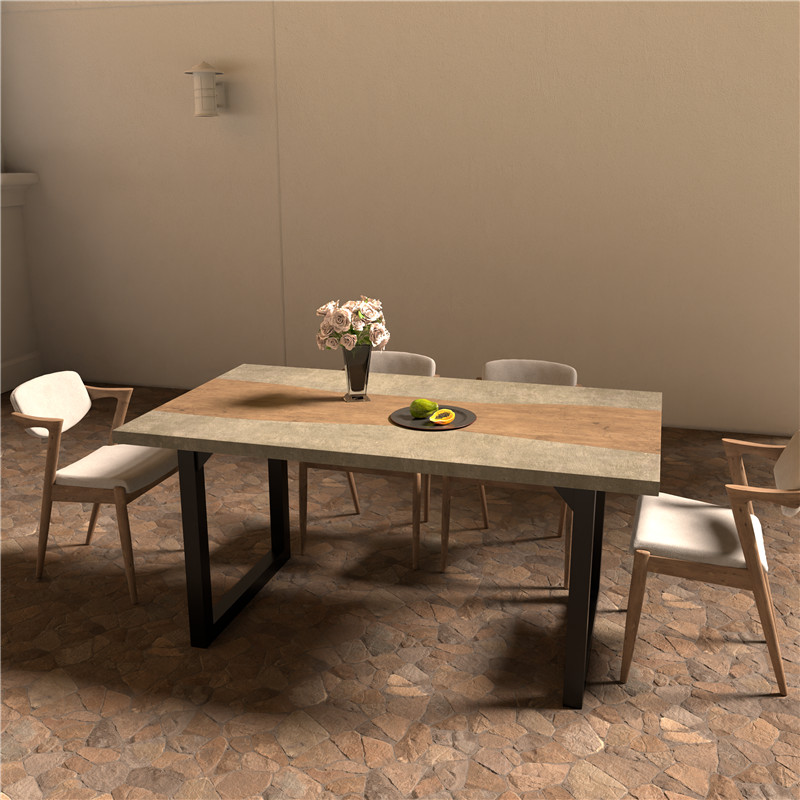 grey wood plank rectangular dining table