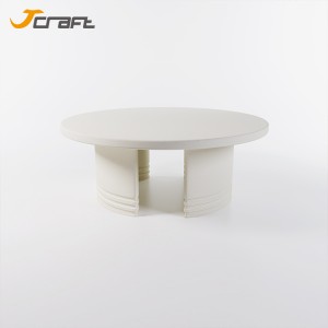 svetainė apvalus balto betono kavos staliukas