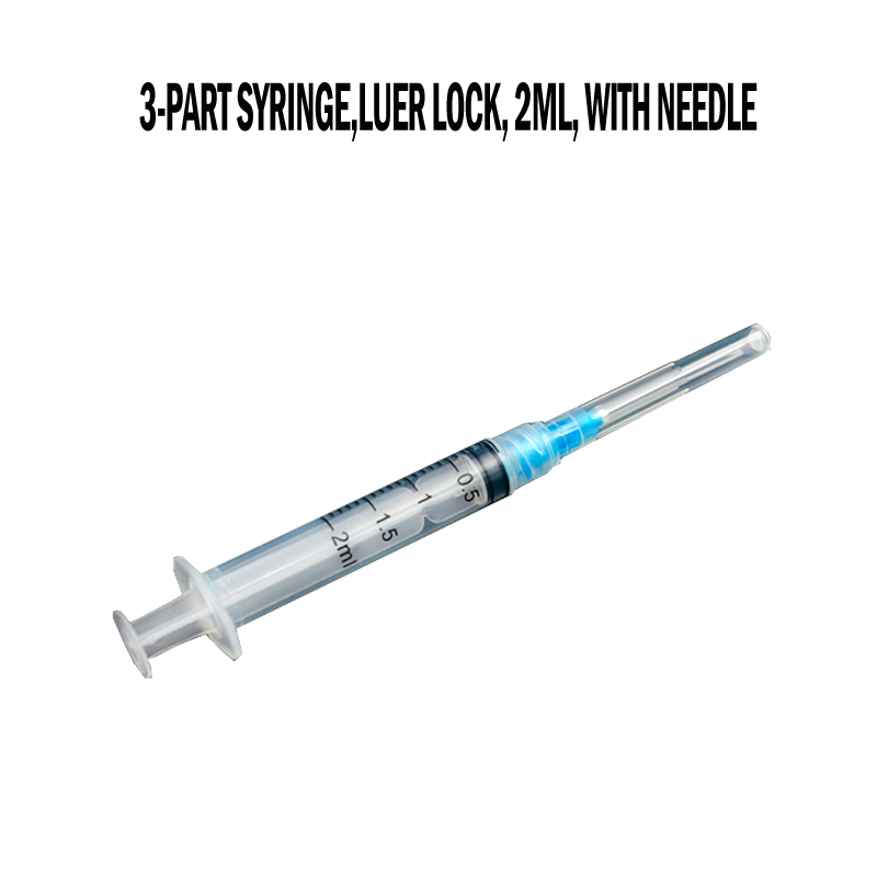 3-part syringe, luer loko, 2ml, ndi singano