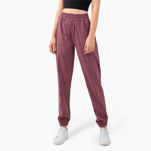 New High-waist Fitness Pants with Zipper Pockets Women’s Peach Hips Loose-fitting Casual Pants