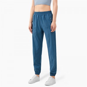 New High-waist Fitness Pants with Zipper Pockets Women’s Peach Hips Loose-fitting Casual Pants