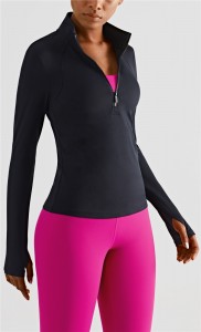 Lulu, cómoda chaqueta de ioga nude, cuello alto, chaqueta deportiva con media cremallera, fabricante de roupa de fitness para mulleres