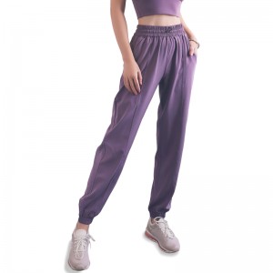 Pantalóns de fitness de cintura alta con cordón Pantalóns casuales soltos Pantalóns deportivos para correr de secado rápido