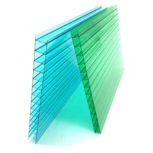 រោងចក្រដោយផ្ទាល់ UV Coated Twin Wall Polycarbonate PC សន្លឹកប្រហោងនៃសន្លឹកដំបូល
