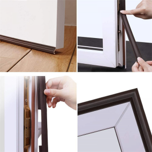 V-Shape Foam Tape Self napel pikeun Door Frame Seal, Soundproof, Insulasi, Anti Tabrakan (Brown)