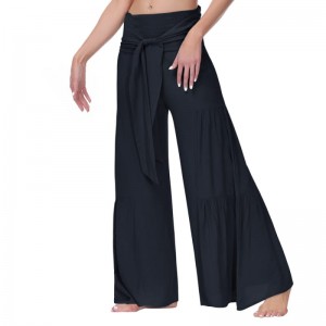 Pantaloni palazzo d'estate per donna Pantaloni a gamba larga a vita alta a pieghe Pantaloni casual con cintura smock