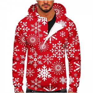 Christmas Printed Hoodies Para sa Mga Lalaki,Mga Men's Sweatshirts Hoodie Half-Zip Pullover Tops na May Pocket