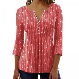 Bluza për femra me 3/4 me butona me mëngë V për femra, këmishë e rastësishme për femra, bluza me majë me lule