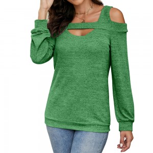महिलाओं की ग्रीष्मकालीन शर्ट स्कूप नेक कोल्ड शोल्डर टॉप ब्लाउज कैजुअल लंबी आस्तीन स्वेटर