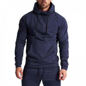 Sweat à capuche demi-zip pour hommes avec poches, hauts de sport, pull d'extérieur