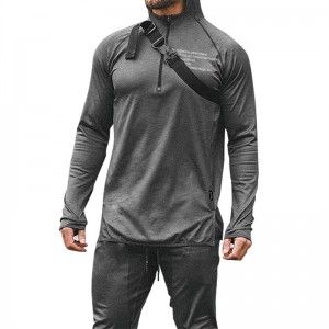 Lalaki Satengah Zip Long Sleeve Workout Gancang Kering Hoodie Pullover Tops Sweatshirt