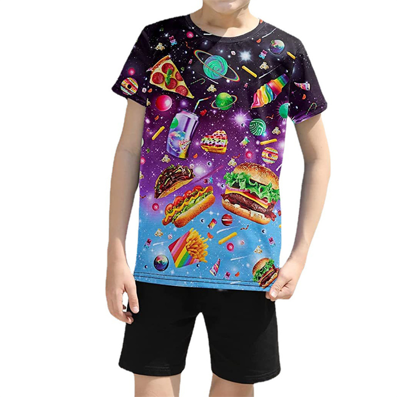 男の子 女の子 面白い 3D グラフィック プリント 夏 クール 半袖 T シャツ