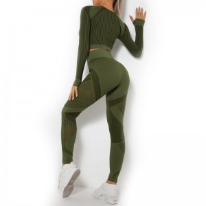 Treningssett for kvinner 2-delt sømløse leggings med høy midje og Crop Top Yoga-antrekk