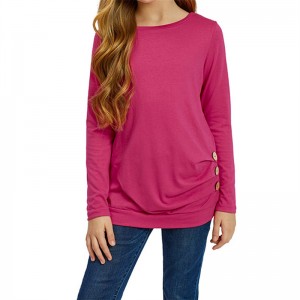 T-Shirt Girls' Solid Color Long Sleeve Crewneck