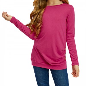Dievčenské jednofarebné tričko s dlhým rukávom a výstrihom