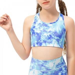 Regatas e leggings esportivas esportivas tie-dye para meninas, roupas de treino de ioga para corrida infantil
