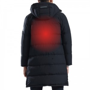 Opvarmet jakke med batteripakke, lang opvarmet frakke til mænd