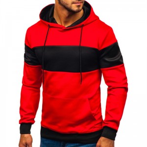 Hoodies Pullover Lelaki Kasual Warna Blok Bertudung Sweatshirt dengan Poket