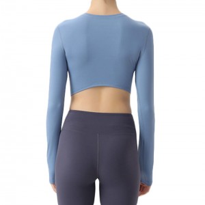 Tops curtos leves para ioga, camisas de treino de manga comprida com ajuste fino para mulheres