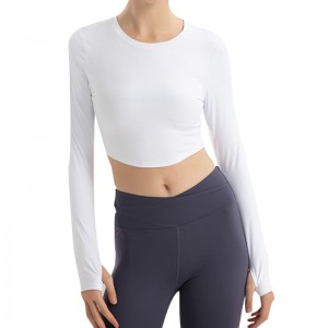 Lengvi Yoga Crop Tops Slim Fit treniruočių marškinėliai ilgomis rankovėmis moterims