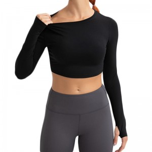 Lette Yoga Crop Tops Slim Fit Langermede treningsskjorter for kvinner