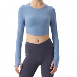 Lichtgewicht Yoga Crop Tops Slim Fit Workout Shirts mei lange mouwen foar froulju