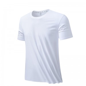 Męski T-shirt z elastycznym dekoltem w kratkę w kolorze lodowego jedwabiu