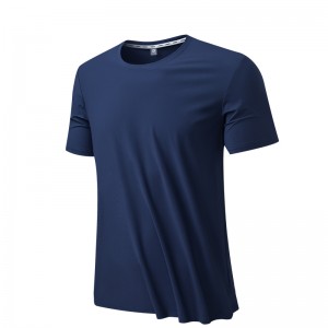 पुरुष आइस सिल्क इलास्टिक ग्रिड क्रू नेक टी-शर्ट