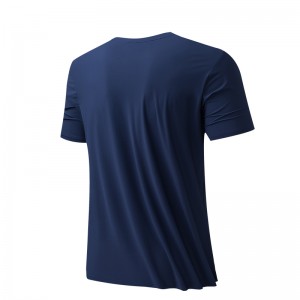 पुरुष आइस सिल्क लवचिक ग्रिड क्रू नेक टी-शर्ट