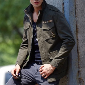 Banna ba Cotton Lightweight Multi Pockets Zip Front Stand Collar Military Jackets Windbreaker