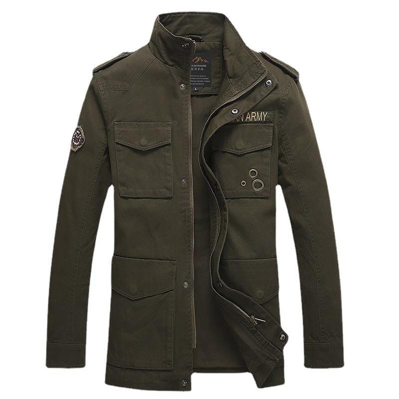 Manlju Katoen Lightweight Multi Pockets Zip Front Stand Collar Military Jackets Windbreaker