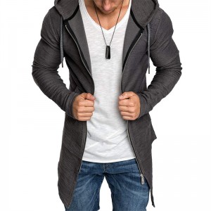 Jaket Cardigan Panjang Pria Slim Fit Open Front Longline Hooded Cardigan Coat