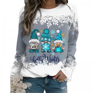 Merry Christmas Sweatshirts Fun Women Gnomes Santa Christmas Sweatshirt Wuyi Long Sleeve Pullover Top