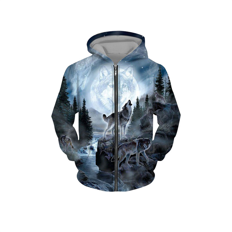 Realistysk 3D Digital Print Full Zip Hoodie Hooded Sweatshirt