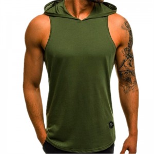 Tricou pentru antrenament pentru bărbați, cu glugă, pentru culturism, cu tăiere musculară, tricou fără mâneci