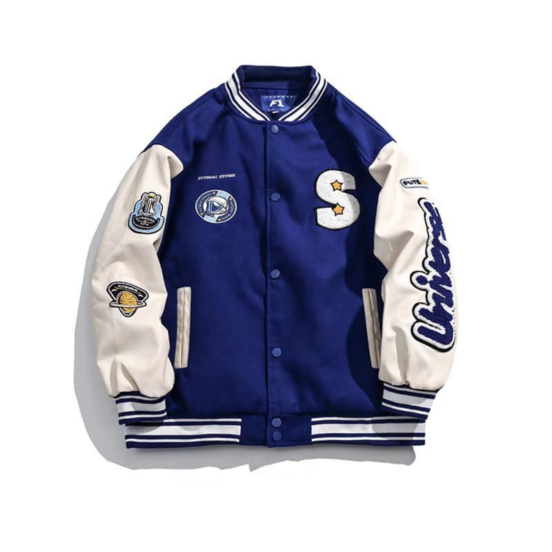 Varsity Jacket Patchwork Baseball Jackets Daim Ntawv Sau Bomber Coats rau Cov Poj Niam Txiv neej Streetwear