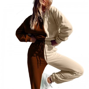 Sexy 2-teiliges Damen-Outfit mit langen Ärmeln, Farbblock-Sweatshirt-Mantel und langen Hosen, Trainingsanzügen