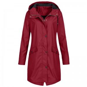 Jachetă de ploaie lungă cu glugă pentru femei Pelenă de ploaie în aer liber