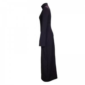 Женска црна дуга хаљина са дугим рукавима