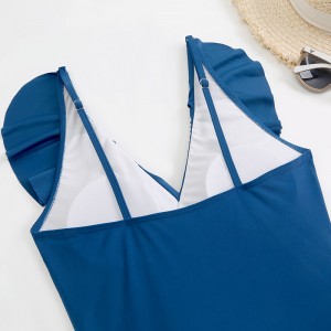 Damen-Badeanzug mit Rüschen, V-Ausschnitt, Bauchkontrolle, Wickel-Monokini-Badebekleidung