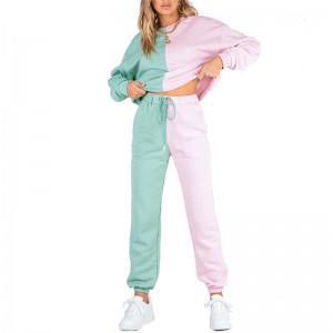 Women Sexy 2 Piece Outfit Long Sleeve Color Block Zip Up Sweatshirt Coat + Long Pants Tracksuits Set