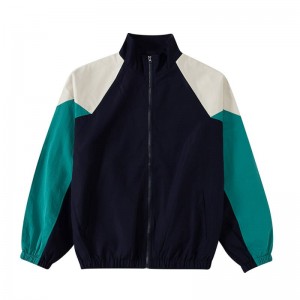 ແມ່ຍິງ Zipper Varsity Jacket ແຂນຍາວສີ Block Baseball Jacket Bomber Coat